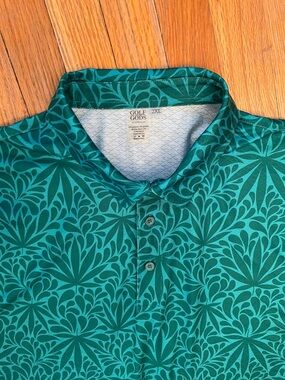 GOLF GODS Men’s Green Unique Whimsical Leaf Design Sporty Fun Performance Polo